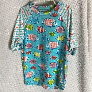Hatley Blue Fish Print Kids Swim Rashguard Swim Shirt